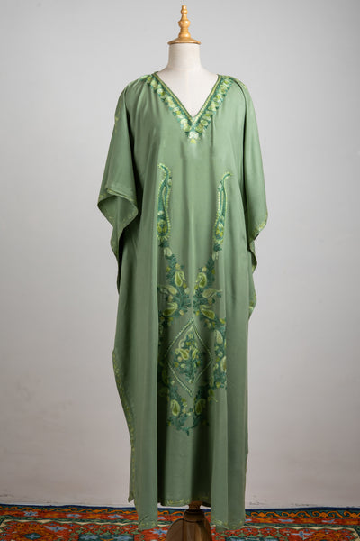 Meadow Mist Aari Embroidered Kaftans in Olive Green