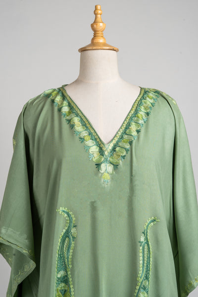 Meadow Mist Aari Embroidered Kaftans in Olive Green