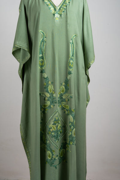 Meadow Mist Aari Embroidered Kaftans in Olive Green