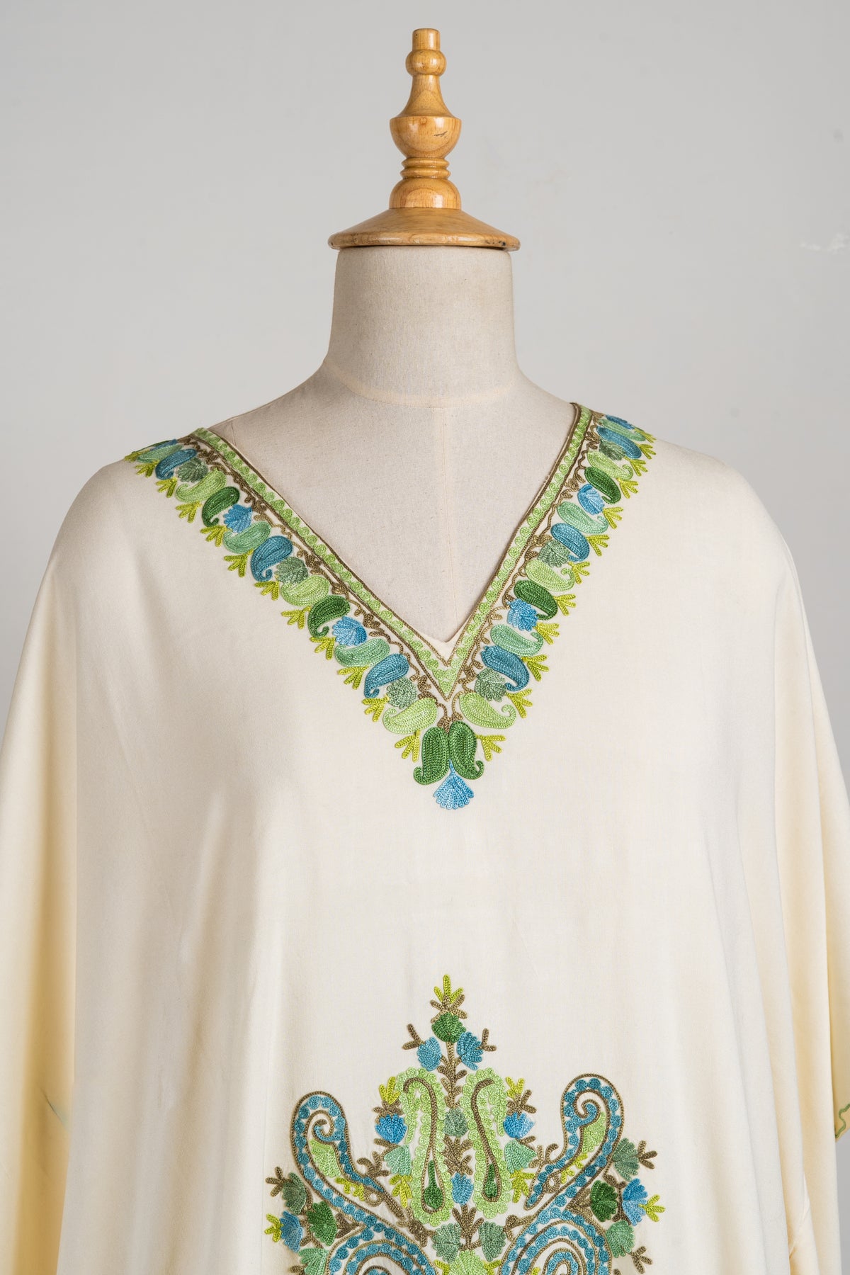 Emerald Flourish Aari Embroidered Kaftans in Ivory White