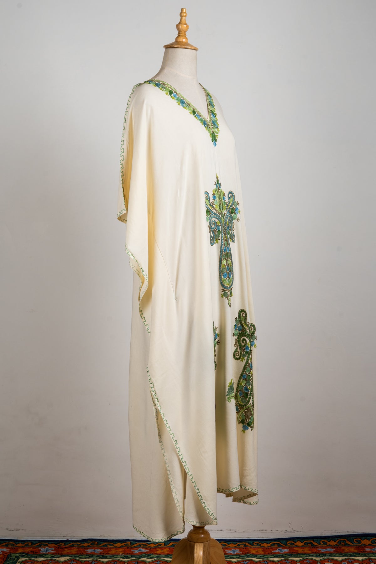 Emerald Flourish Aari Embroidered Kaftans in Ivory White
