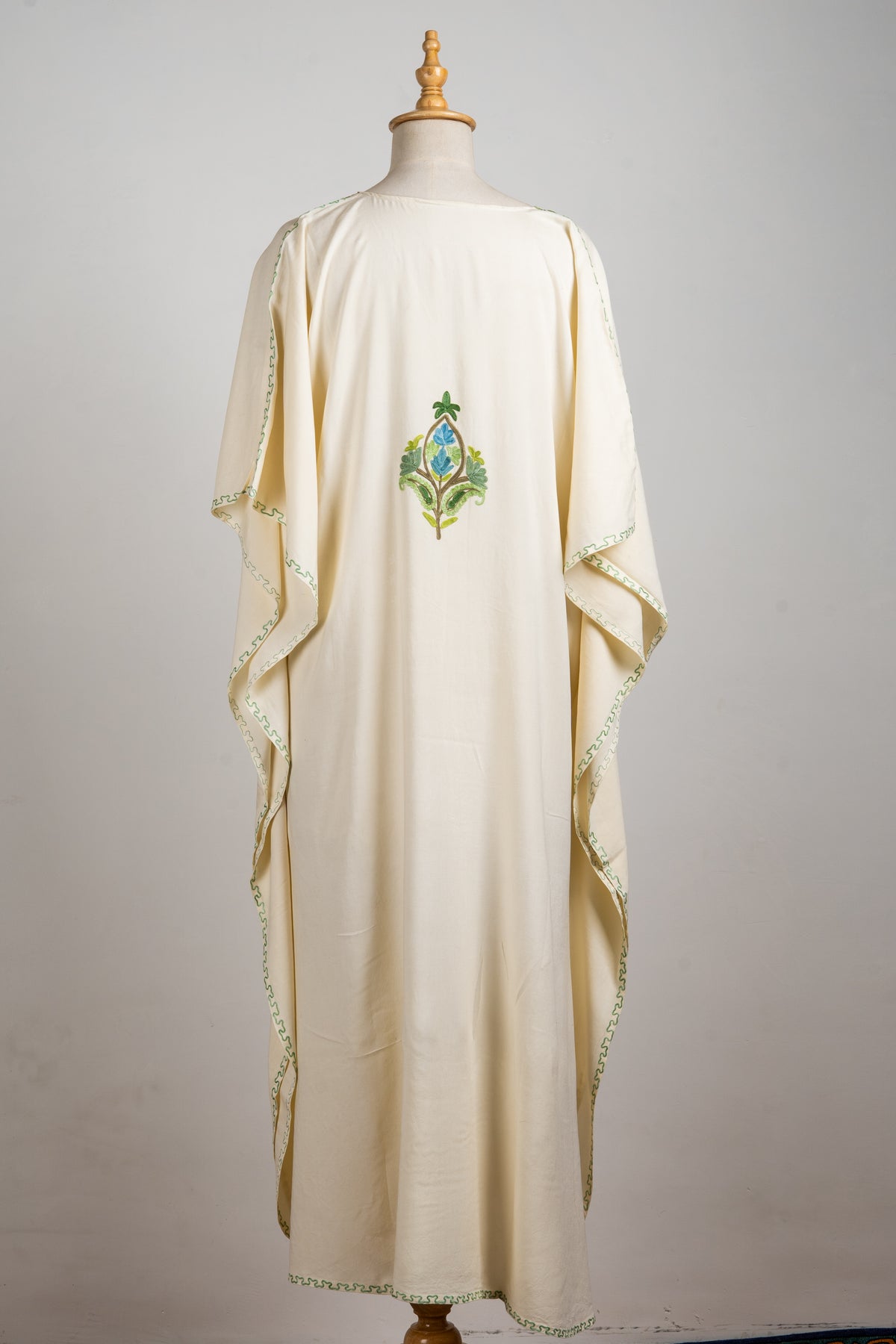 Emerald Flourish Aari Embroidered Kaftans in Ivory White