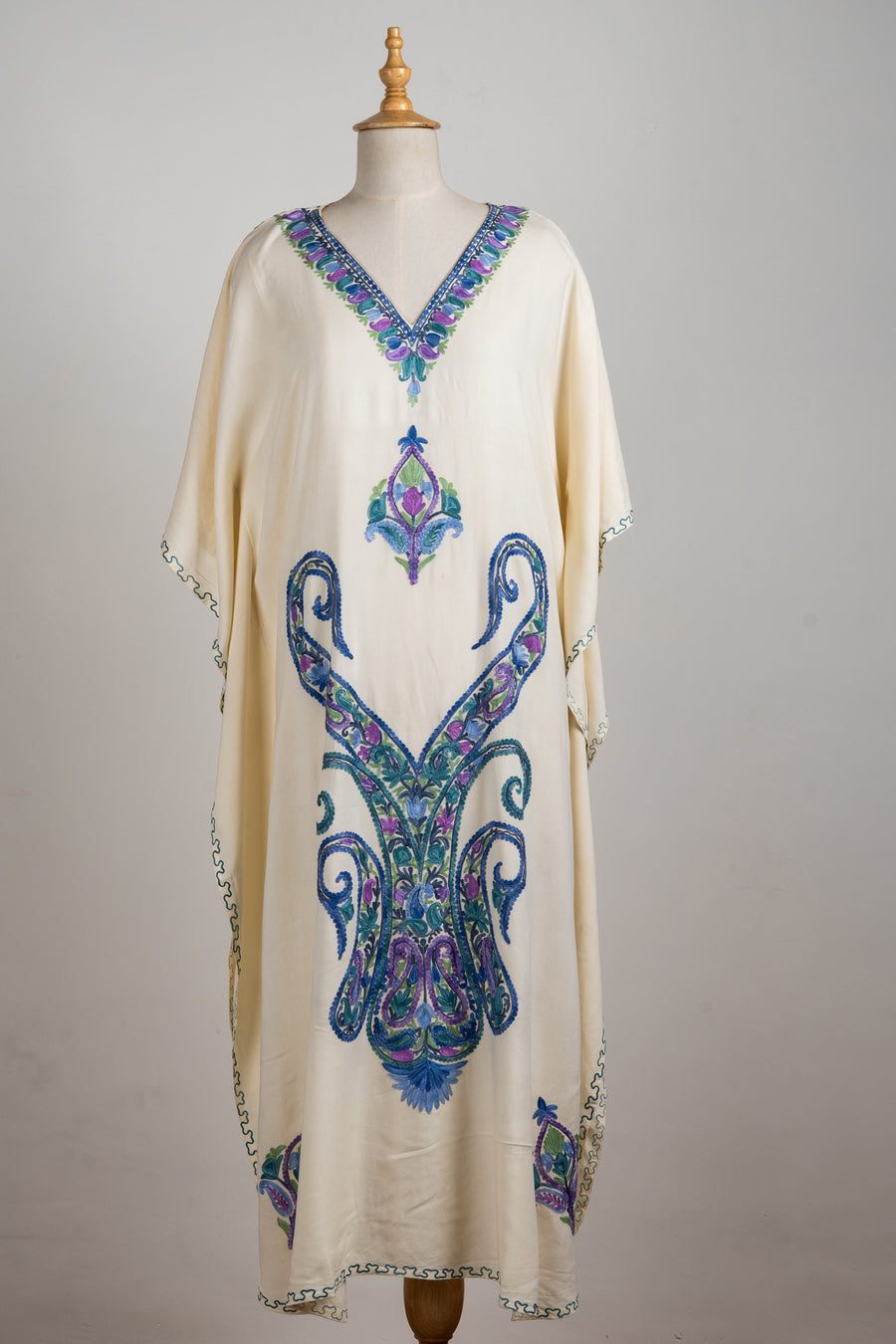 Twilight Bloom Aari Embroidered Kaftans in Cream