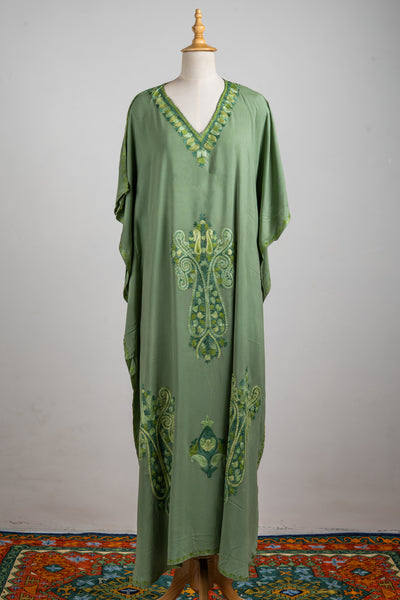 Olive Crest Aari Embroidered Kaftans with Botanical Accents