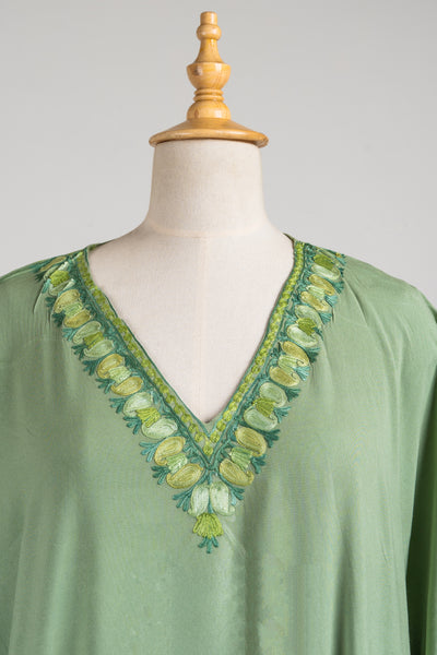 Olive Crest Aari Embroidered Kaftans with Botanical Accents