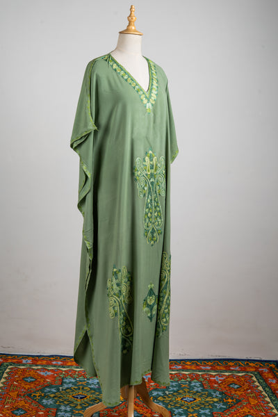 Olive Crest Aari Embroidered Kaftans with Botanical Accents