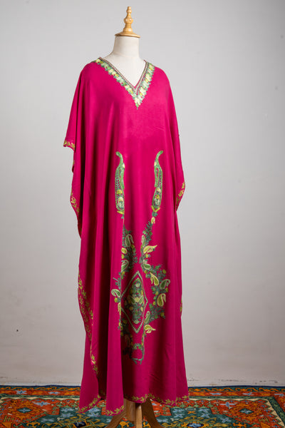 Fuchsia Regal Aari Embroidered Kaftans with Emerald Detailing