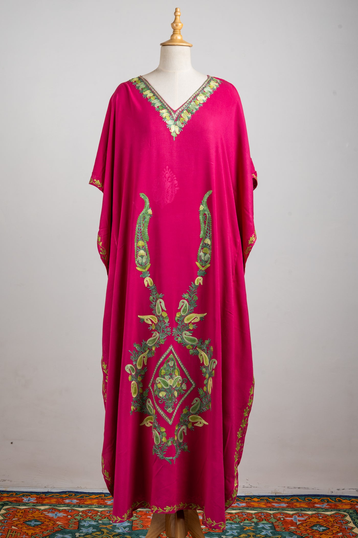 Fuchsia Regal Aari Embroidered Kaftans with Emerald Detailing