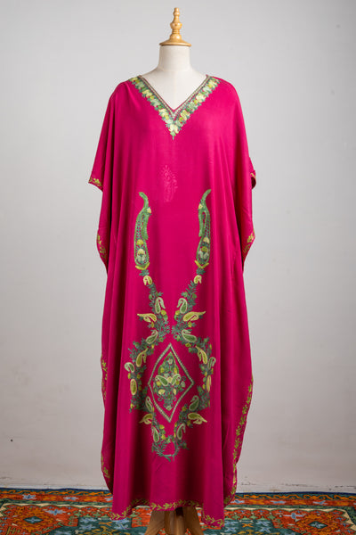 Fuchsia Regal Aari Embroidered Kaftans with Emerald Detailing