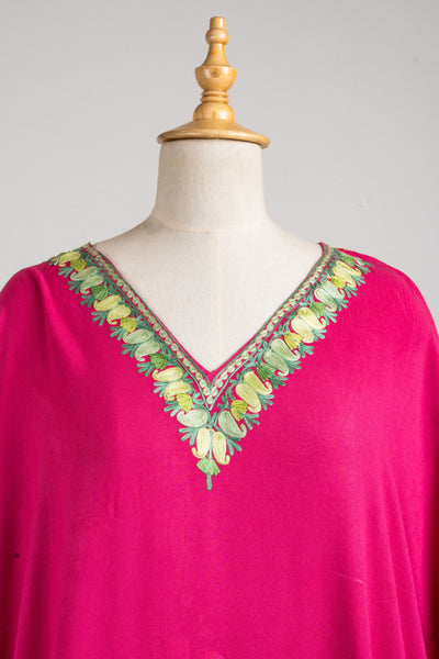Fuchsia Regal Aari Embroidered Kaftans with Emerald Detailing