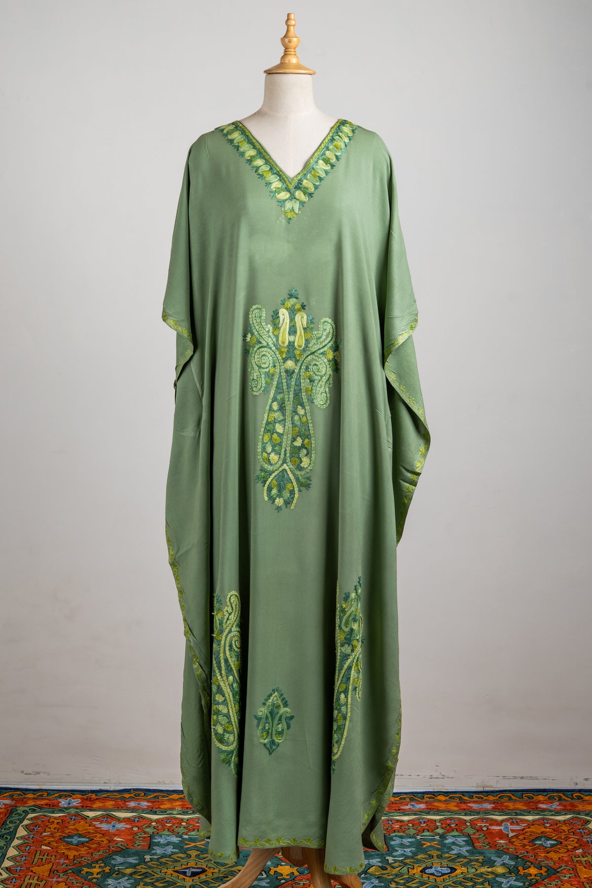 Serene Bloom Aari Embroidered Kaftans in Pastel Green