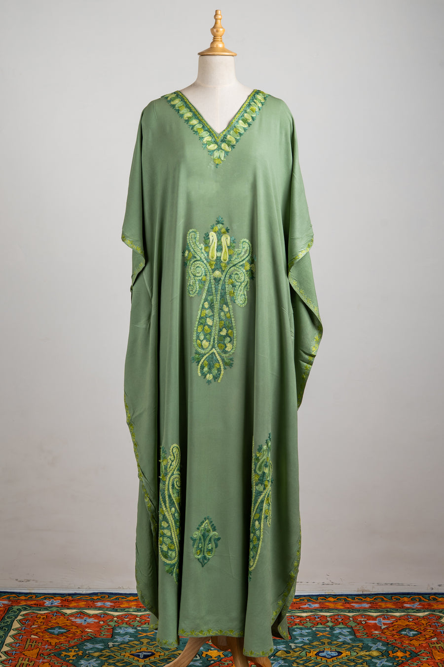 Serene Bloom Aari Embroidered Kaftans in Pastel Green