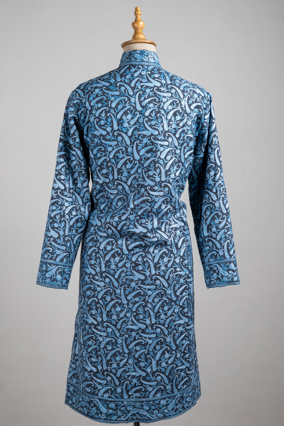 Smoky Sky Aari Embroidered Long Jacket