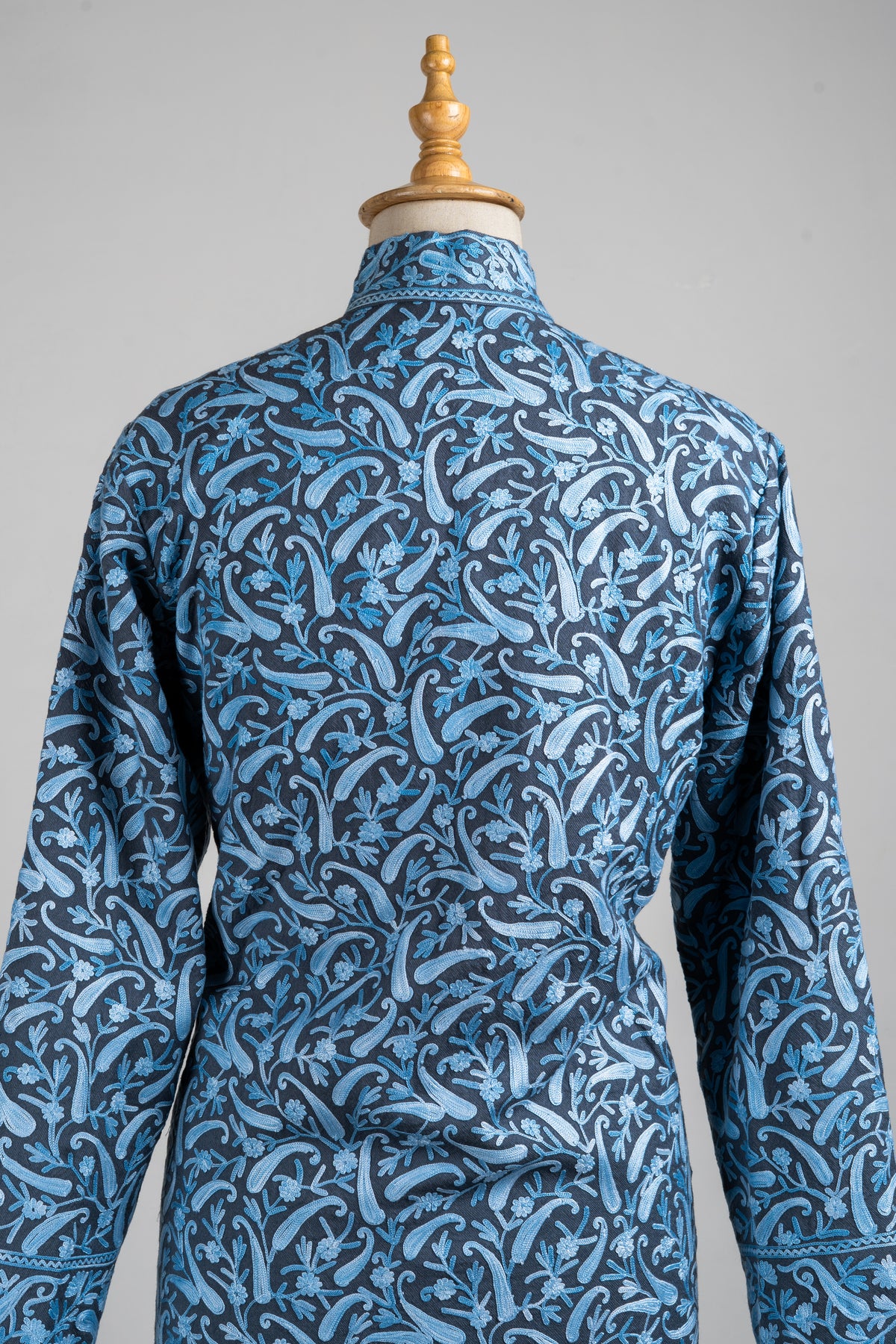 Smoky Sky Aari Embroidered Long Jacket