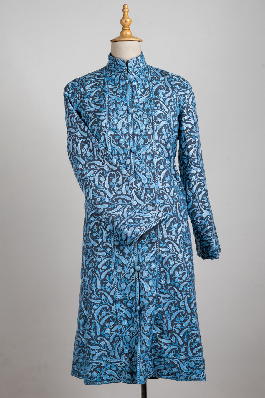 Smoky Sky Aari Embroidered Long Jacket