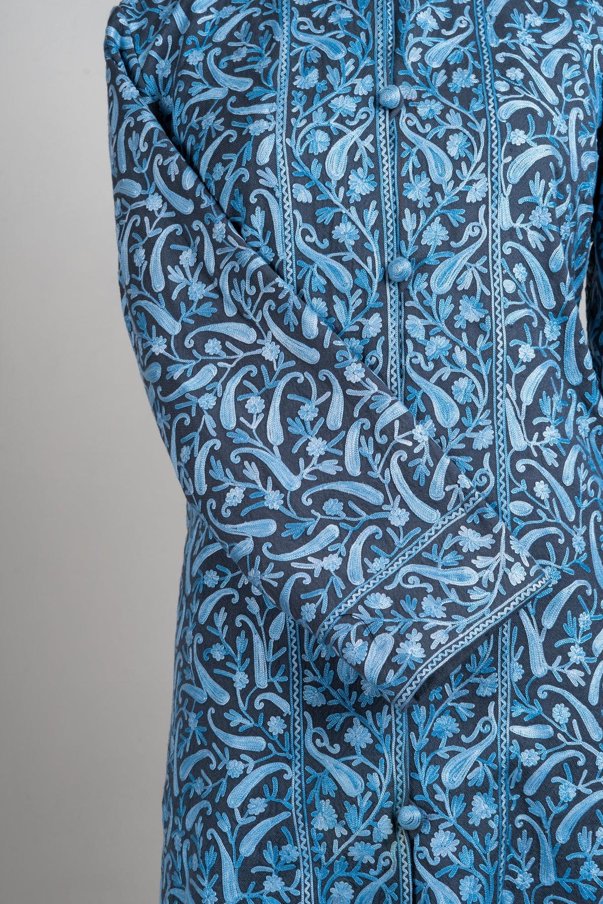 Smoky Sky Aari Embroidered Long Jacket