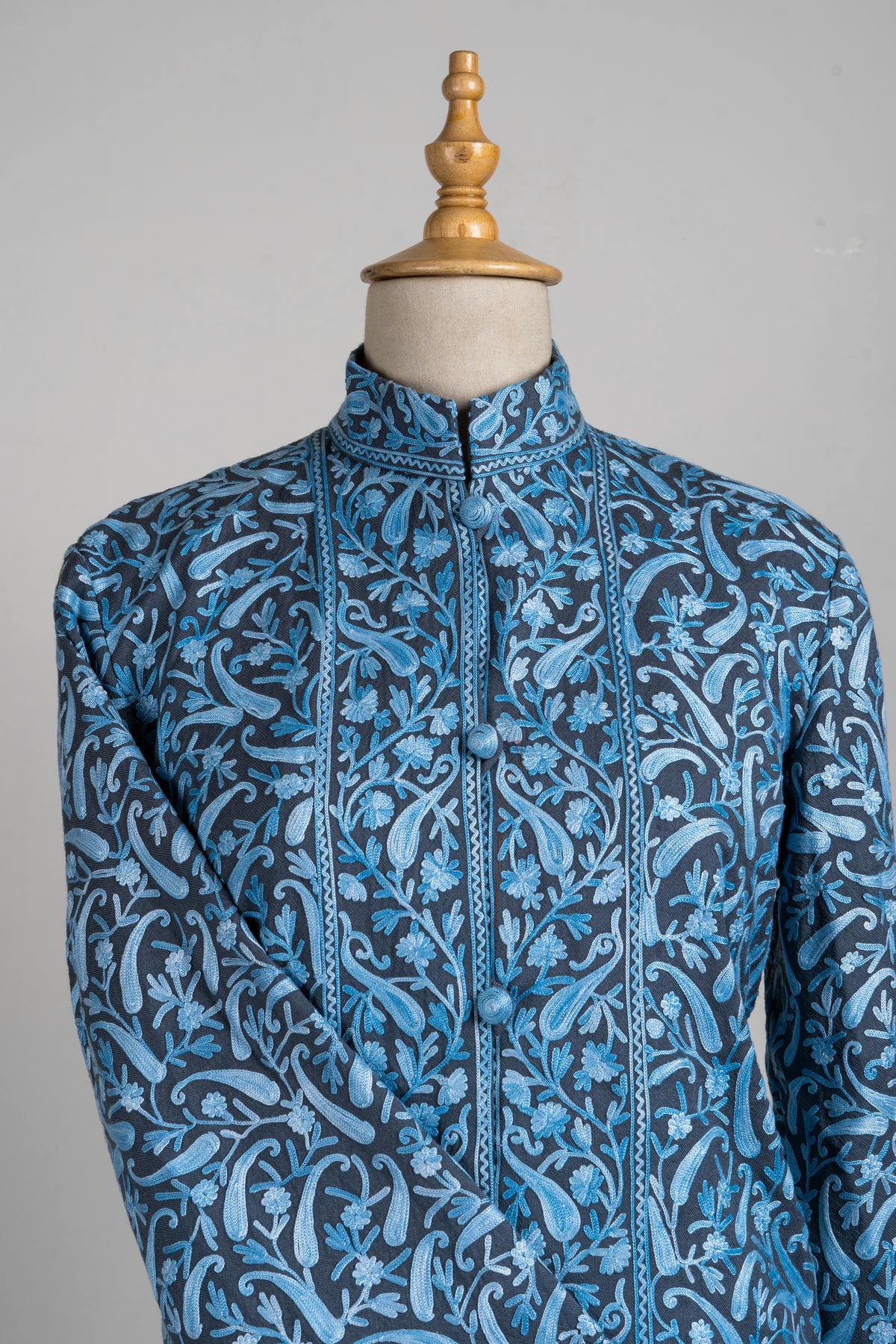 Smoky Sky Aari Embroidered Long Jacket