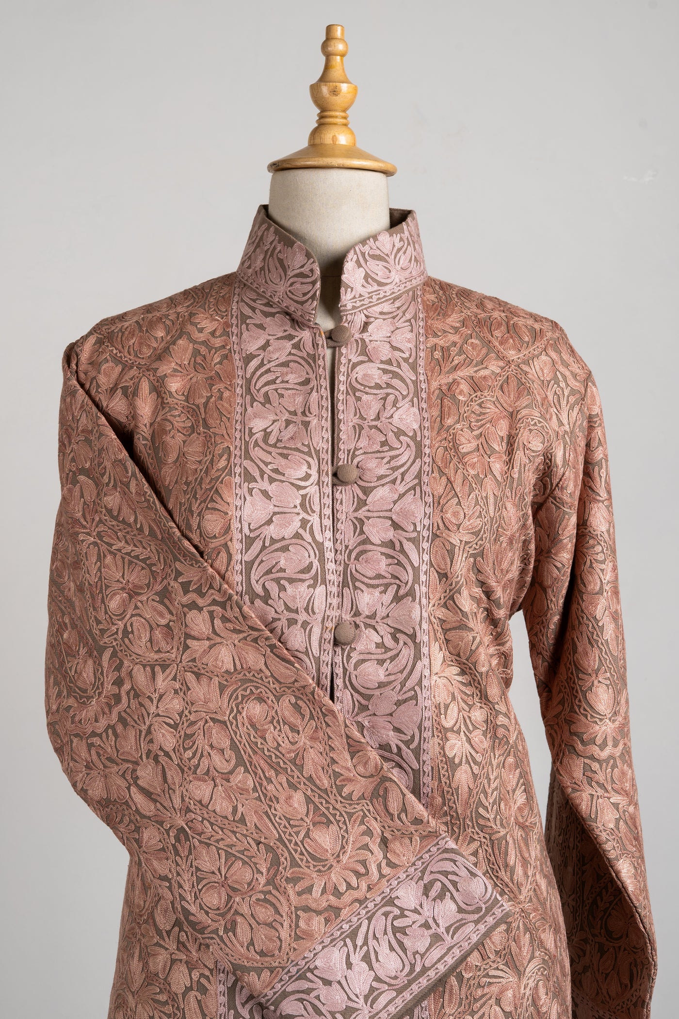 Rosewood Mist Aari Embroidered Long Jacket