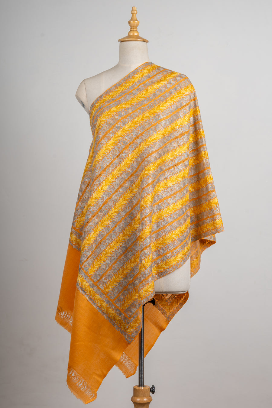 Golden Grove Cut Work Aari & Zari Embroidered  Stole in Merino Wool