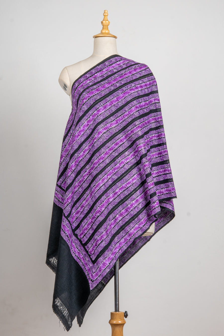 Twilight Vines: cut work Merino Wool  Stole with Aari & Zari Embroidery