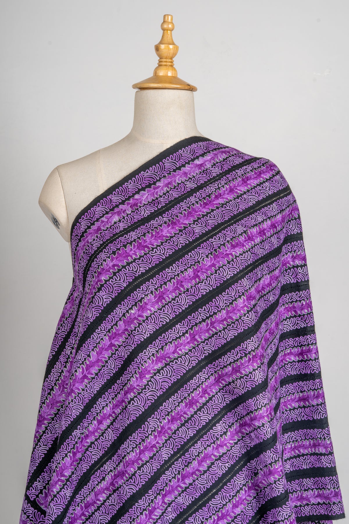 Twilight Vines: cut work Merino Wool  Stole with Aari & Zari Embroidery