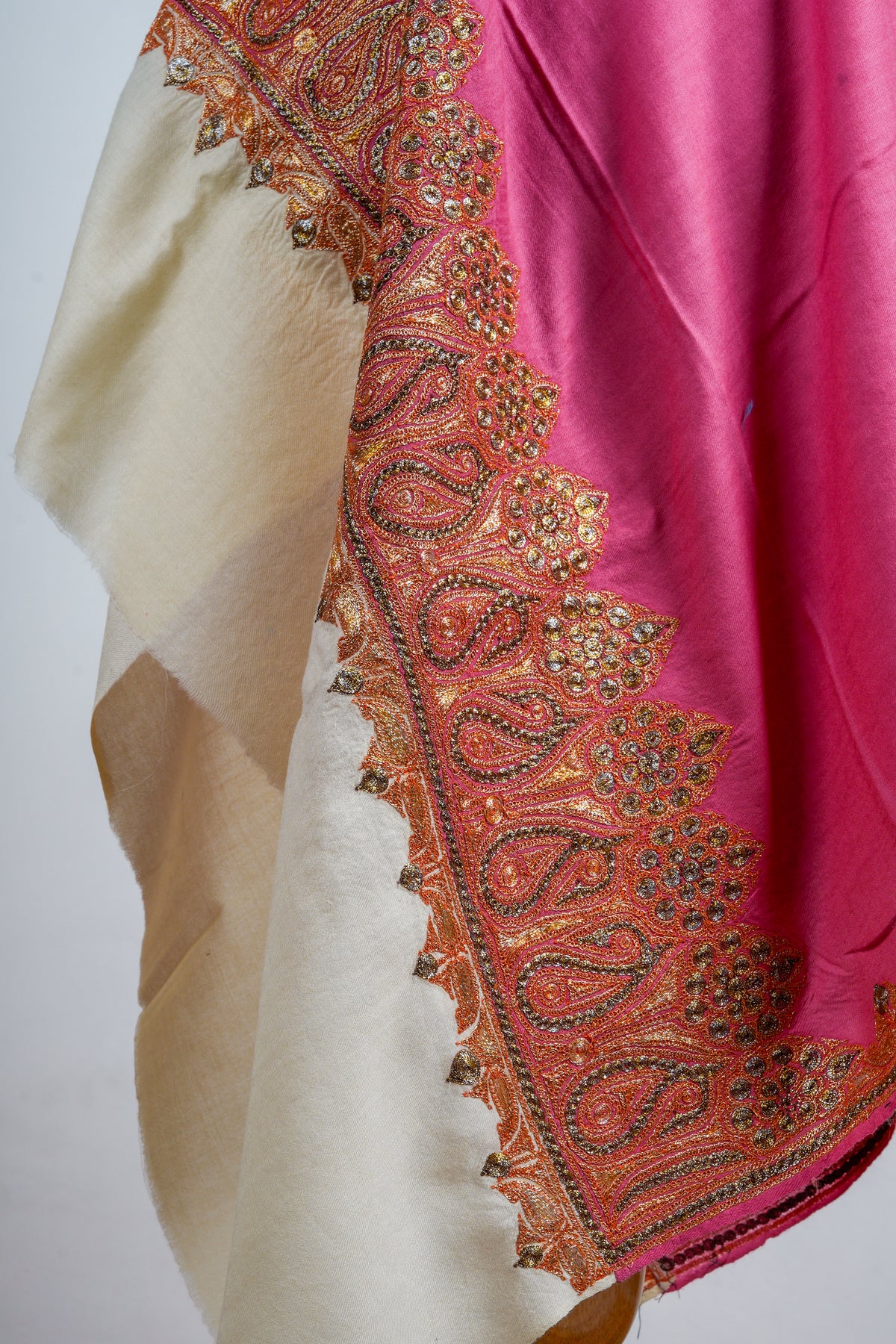 Rose Radiance Tilla Embroidered Merino Wool Shawl