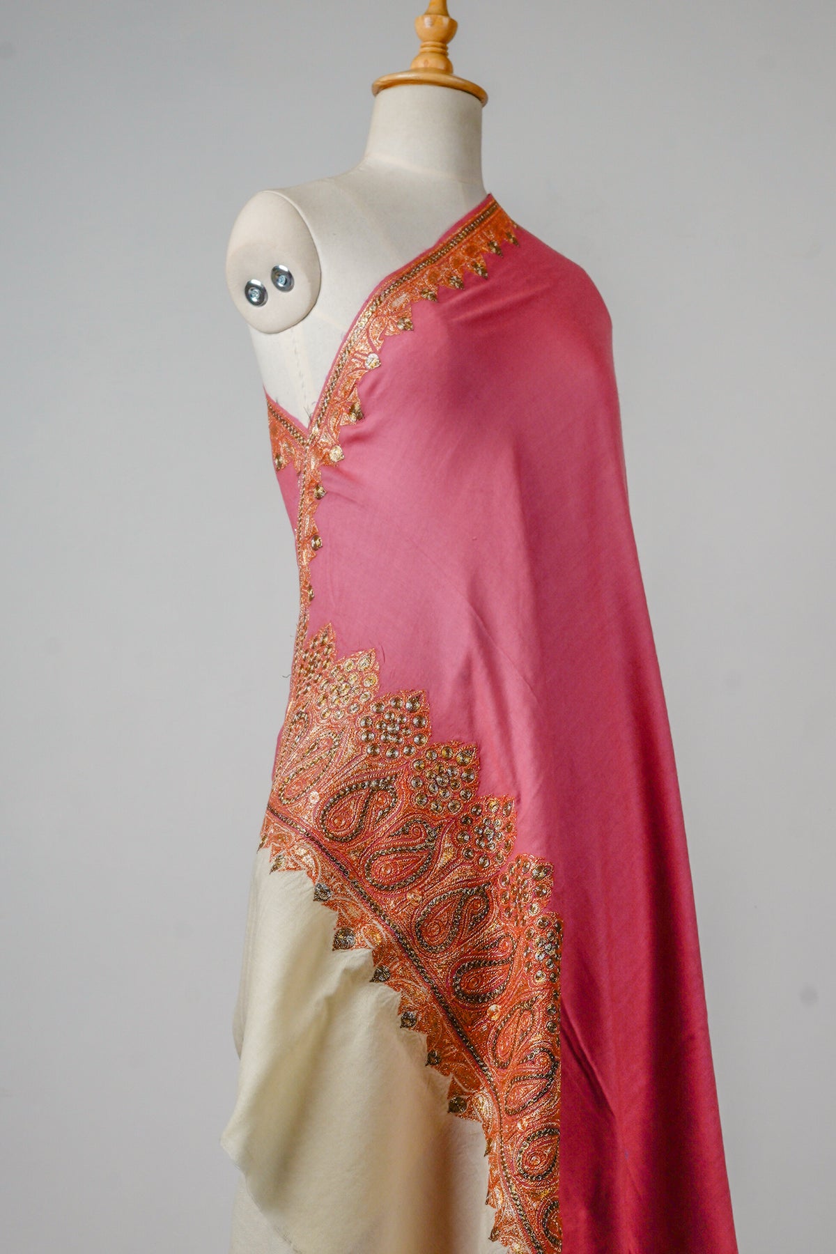Rose Radiance Tilla Embroidered Merino Wool Shawl