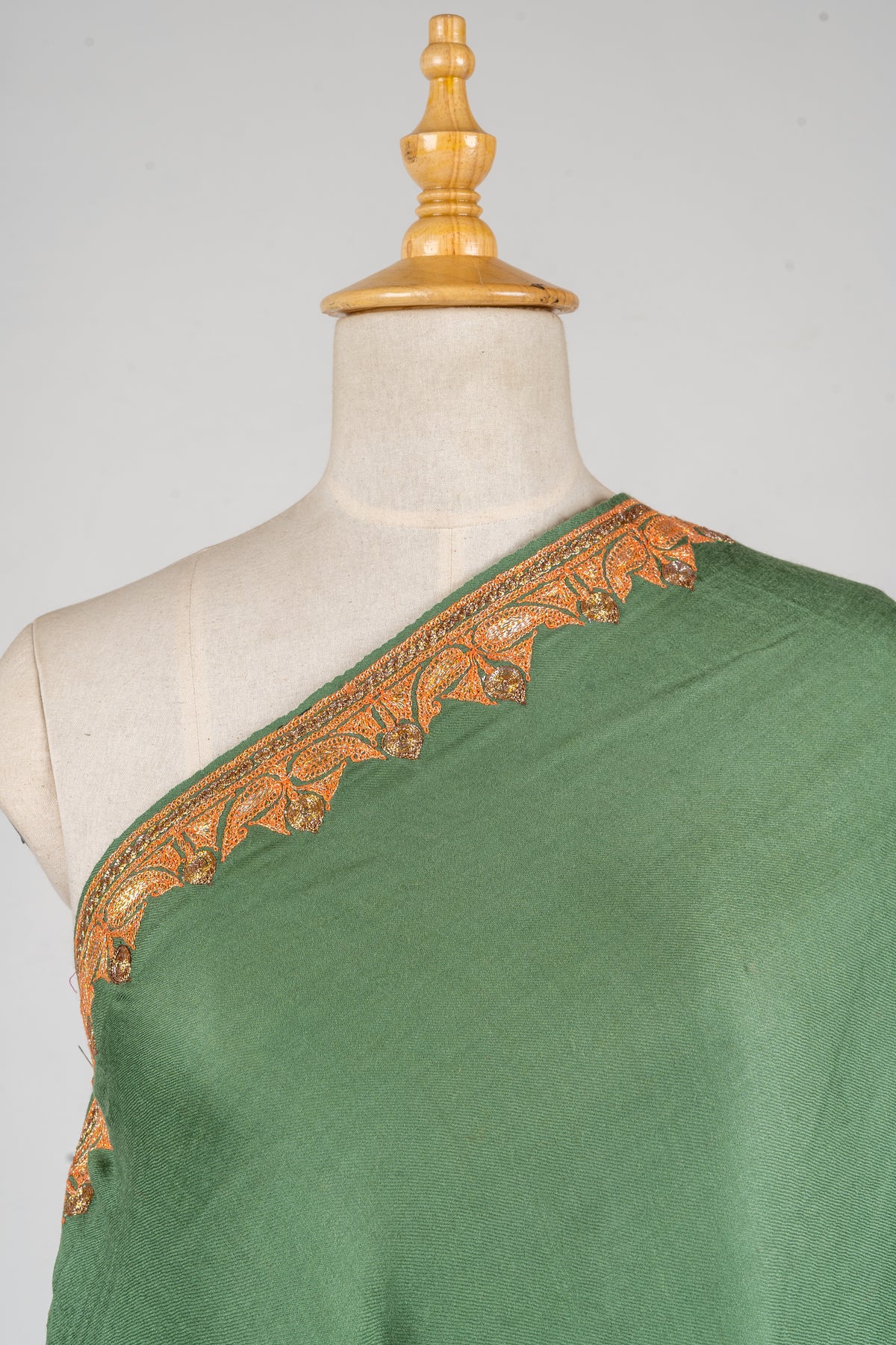 Olive Whisper Merino Wool Shawl with Tilla Detailing