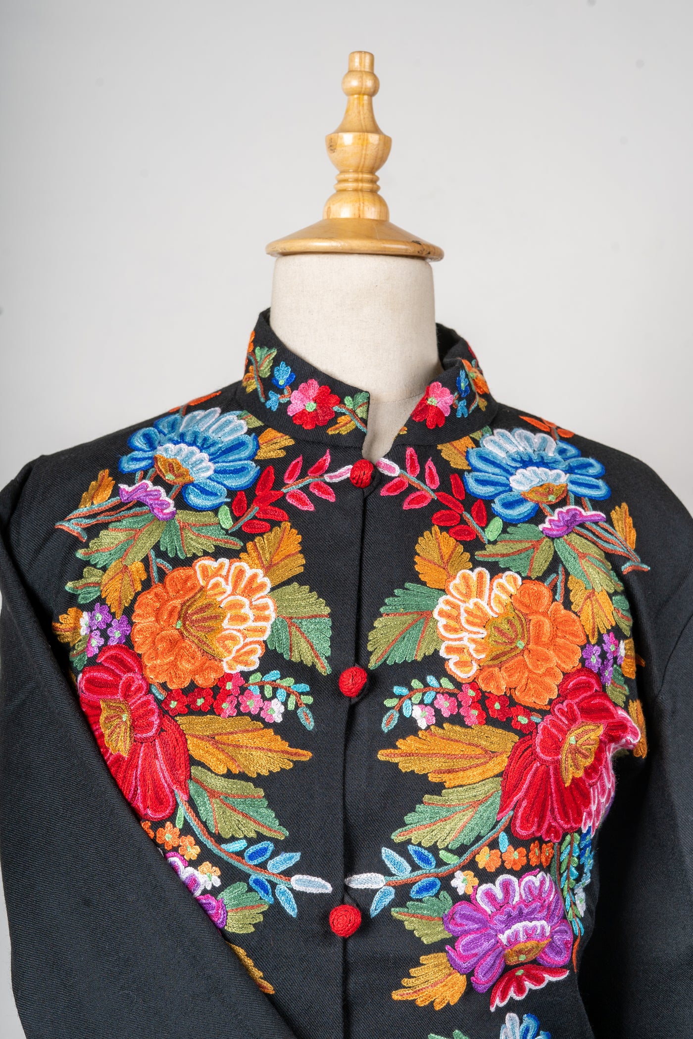 Midnight Bloom Hand-Embroidered Short Jacket in Pure Wool