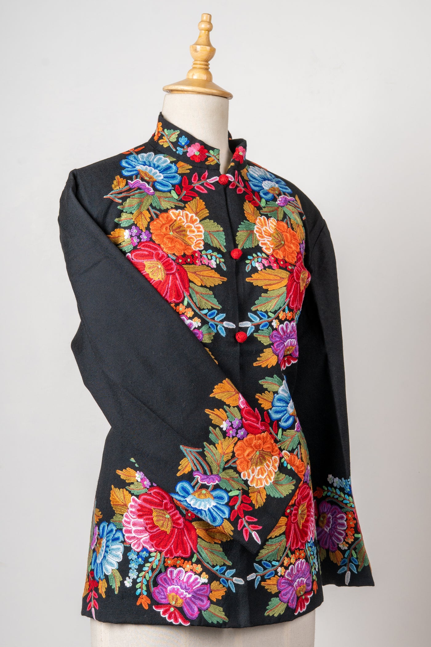 Midnight Bloom Hand-Embroidered Short Jacket in Pure Wool
