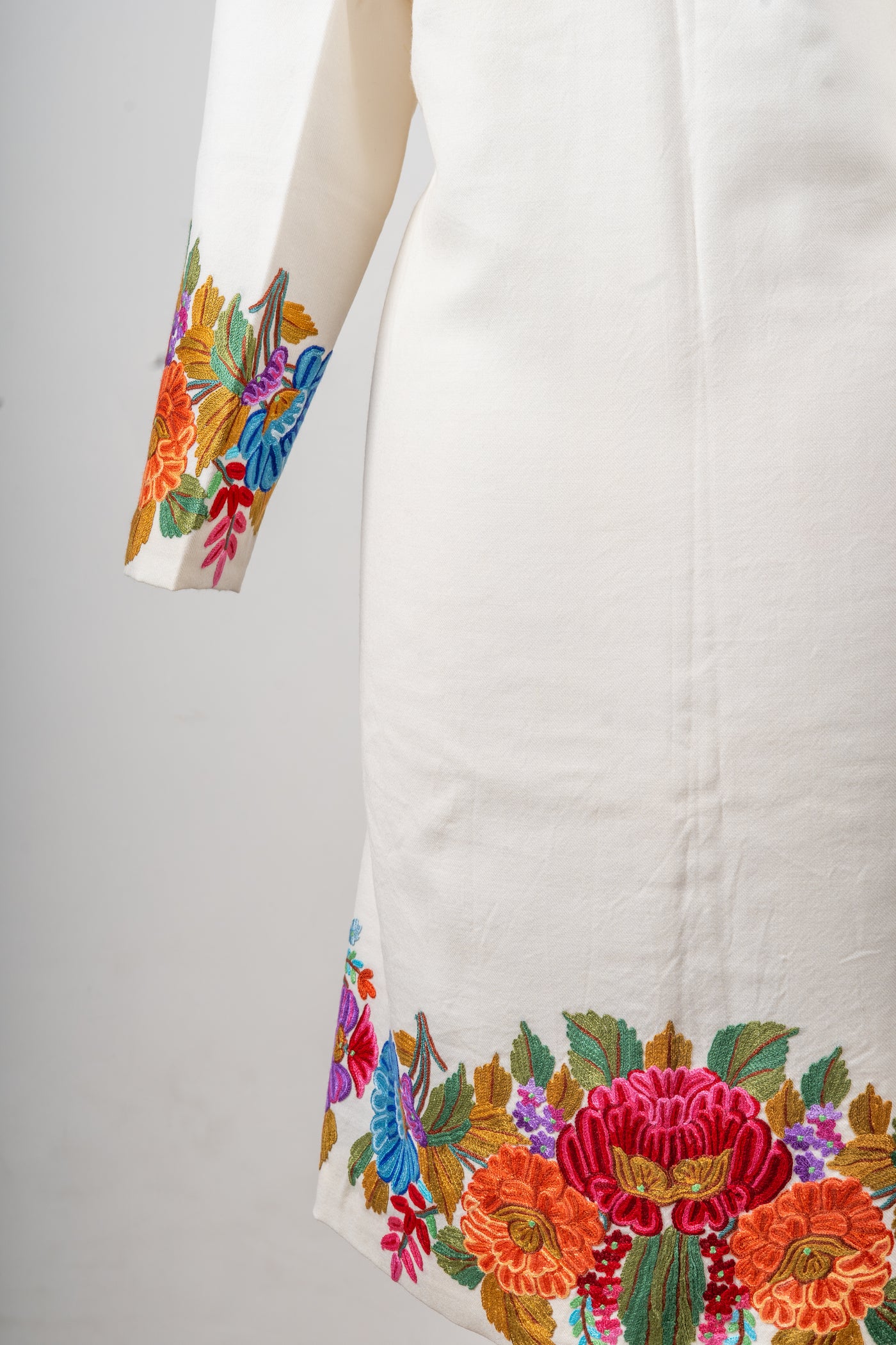 Ivory Blossom Aari Hand-Embroidered Long Jacket