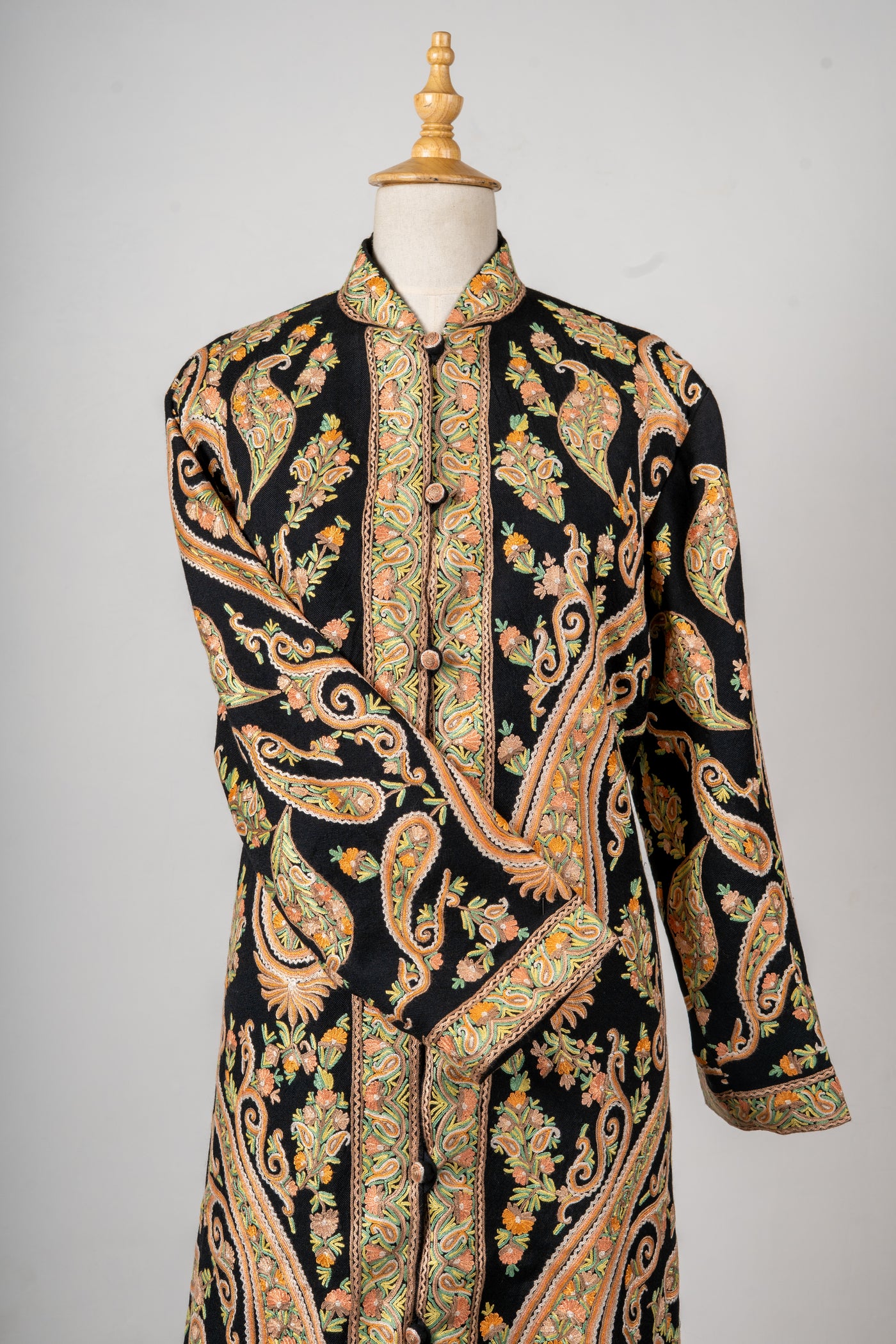 Golden Vine Aari Hand-Embroidered Long Jacket
