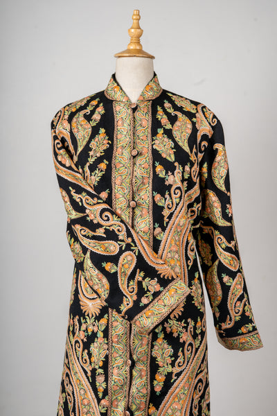 Golden Vine Aari Hand-Embroidered Long Jacket
