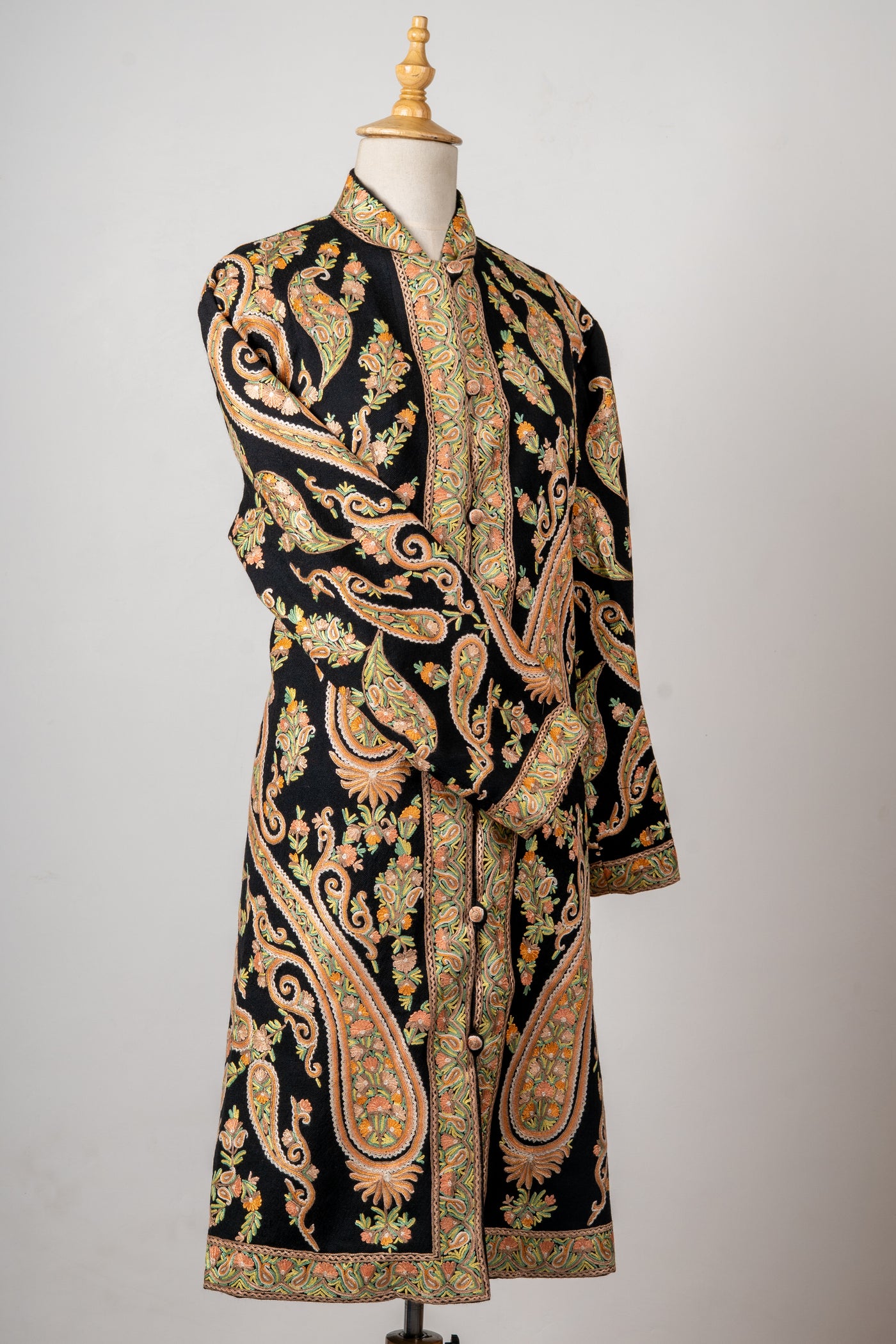 Golden Vine Aari Hand-Embroidered Long Jacket