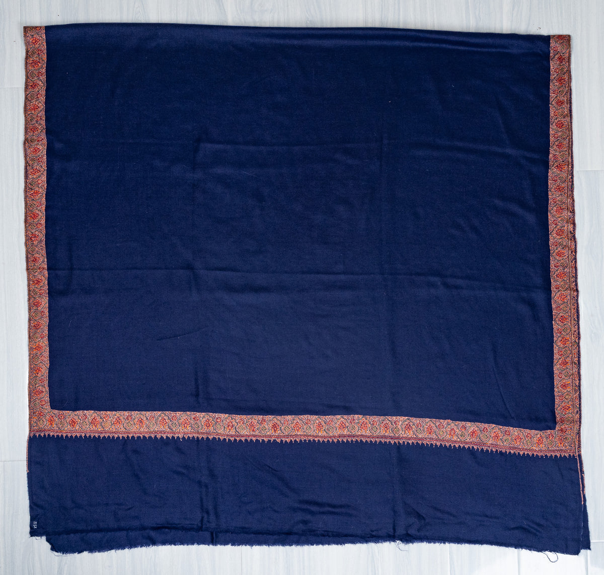 2.5 Yards: Sozni Hand Embroidered Pashmina: Royal Blue Heritage Border