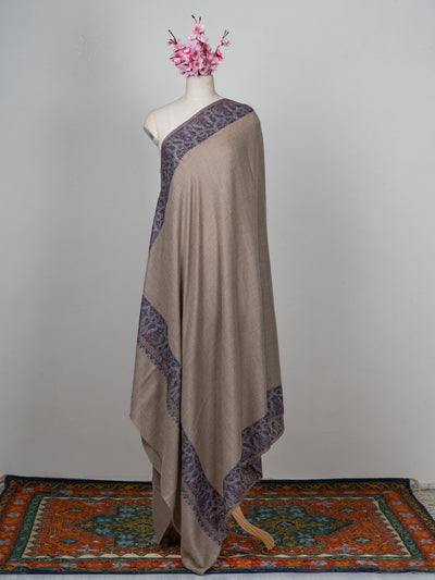 2.5 Yards: Sozni Hand Embroidered Pashmina: Taupe Classic Paisley Grace