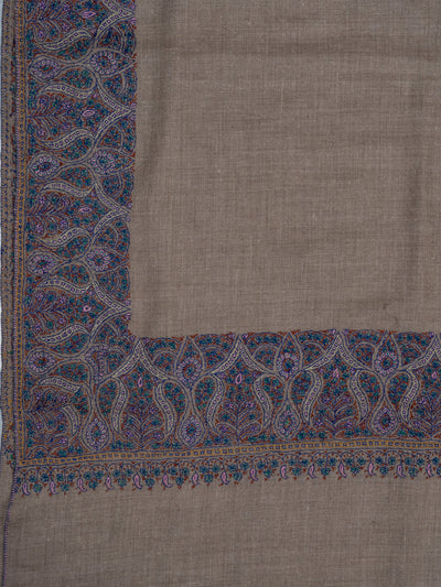 2.5 Yards: Sozni Hand Embroidered Pashmina: Taupe Classic Paisley Grace