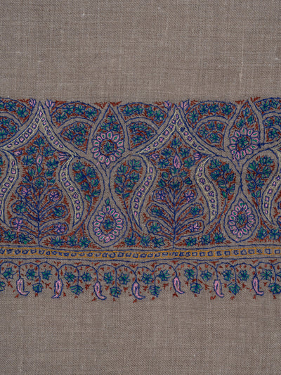 2.5 Yards: Sozni Hand Embroidered Pashmina: Taupe Classic Paisley Grace