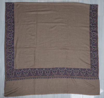 2.5 Yards: Sozni Hand Embroidered Pashmina: Taupe Classic Paisley Grace