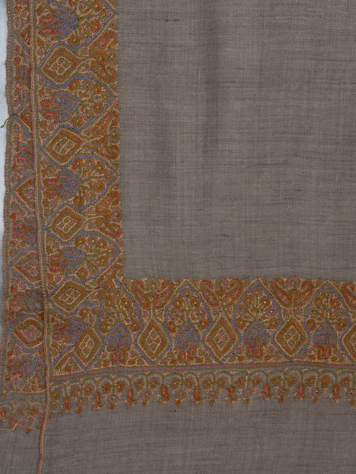 2.5 Yards: Sozni Hand Embroidered Pashmina: Multitone Geometric Border Detail