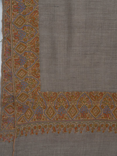 2.5 Yards: Sozni Hand Embroidered Pashmina: Multitone Geometric Border Detail