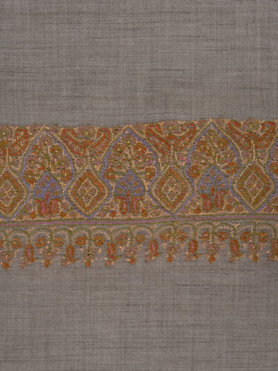 2.5 Yards: Sozni Hand Embroidered Pashmina: Multitone Geometric Border Detail
