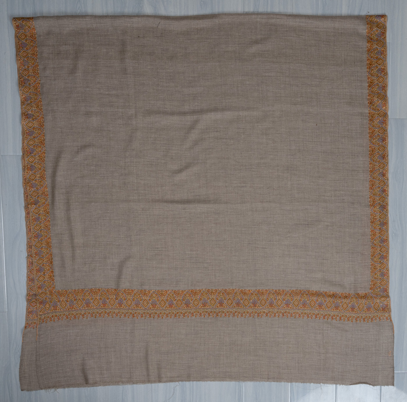 2.5 Yards: Sozni Hand Embroidered Pashmina: Multitone Geometric Border Detail