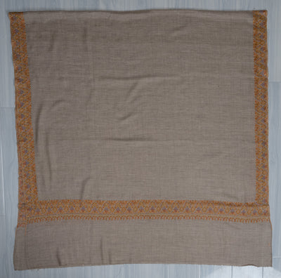 2.5 Yards: Sozni Hand Embroidered Pashmina: Multitone Geometric Border Detail