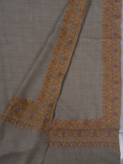 2.5 Yards: Sozni Hand Embroidered Pashmina: Multitone Geometric Border Detail