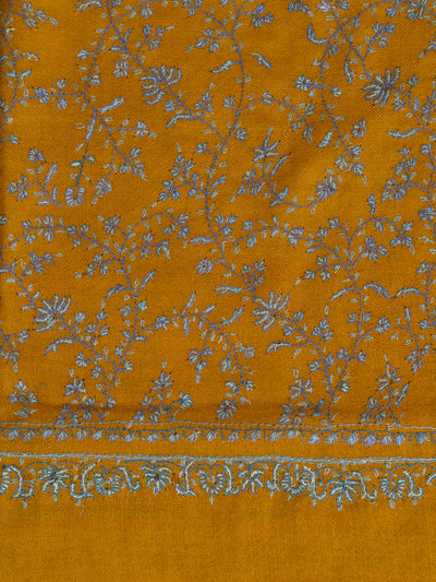 2.5 Yards: Sozni Hand Embroidered Pashmina: Mustard Garden All Over Embroidery
