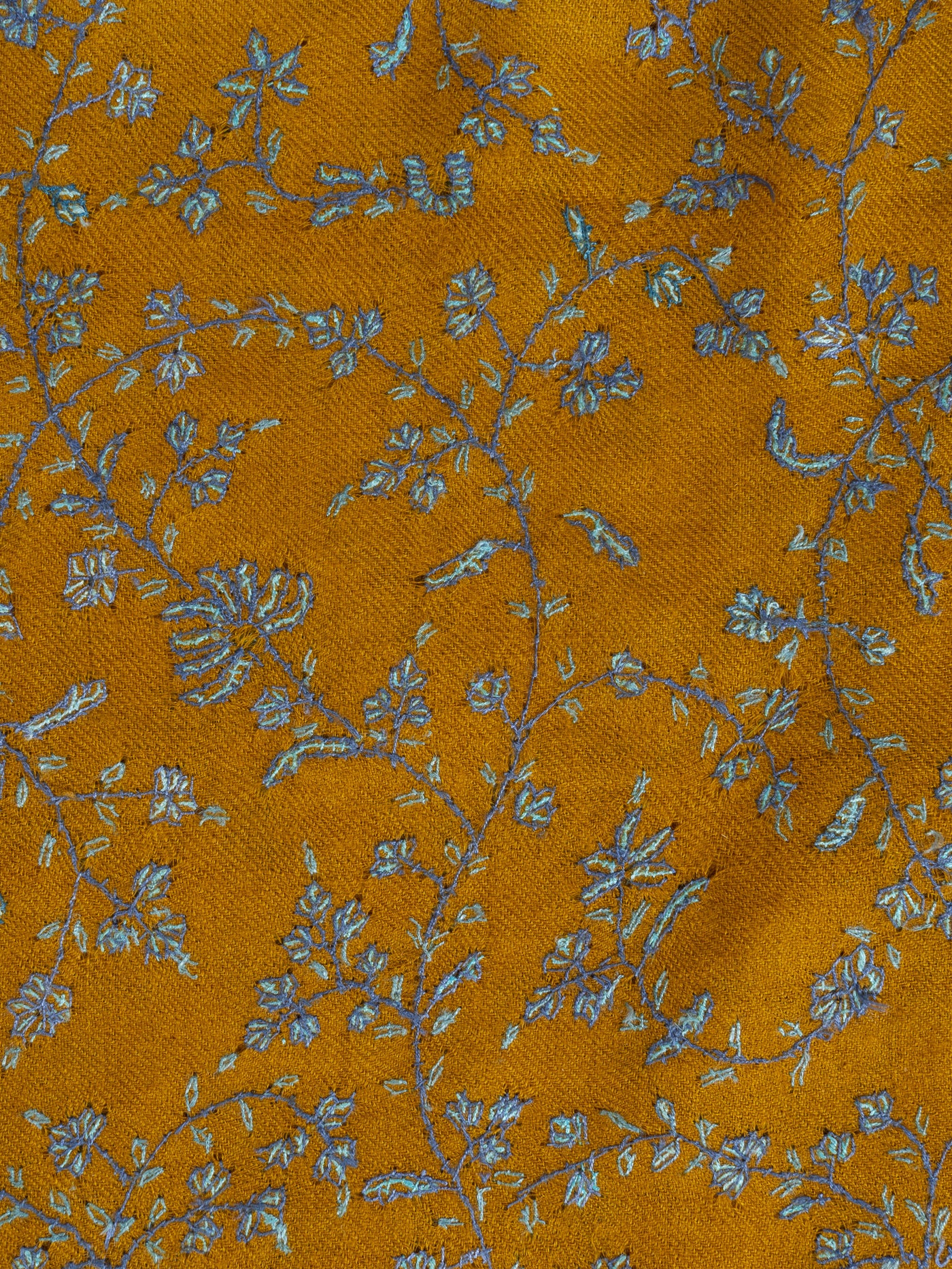 2.5 Yards: Sozni Hand Embroidered Pashmina: Mustard Garden All Over Embroidery