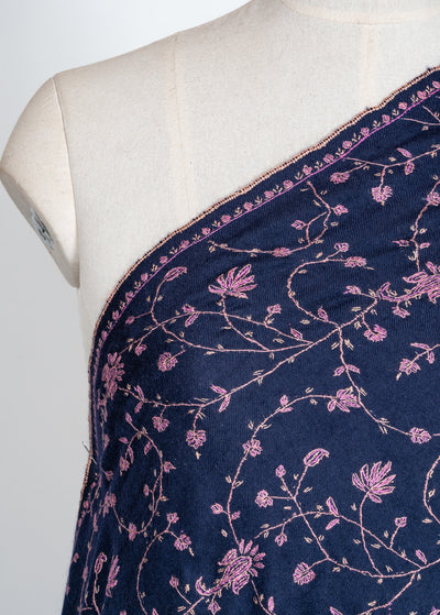 2.5 Yards: Sozni Hand Embroidered Pashmina: Midnight Bloom All Over Trail