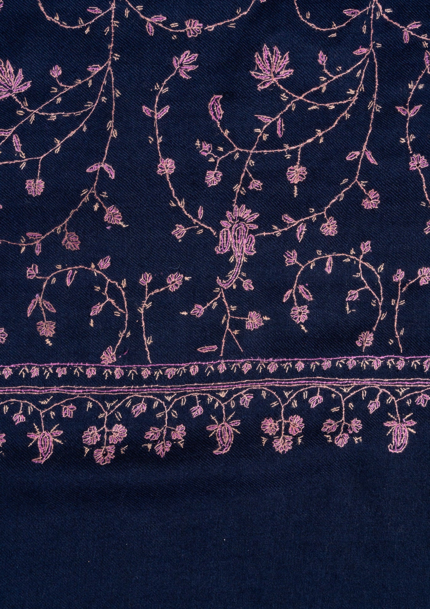 2.5 Yards: Sozni Hand Embroidered Pashmina: Midnight Bloom All Over Trail