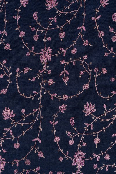 2.5 Yards: Sozni Hand Embroidered Pashmina: Midnight Bloom All Over Trail